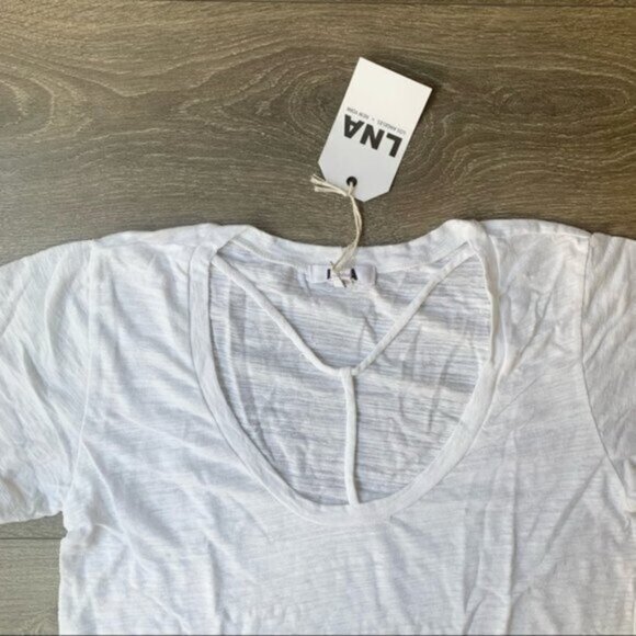 Revolve LNA Bondage Strap Tee T-Shirt White Short Sleeve Relaxed fit Strappy S - Picture 3 of 10